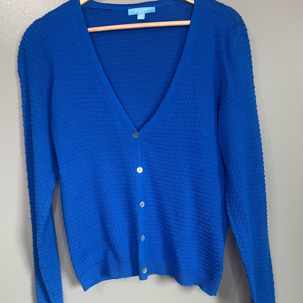 Draper James textured cardigan Colbalt blue preppy office‎ academia  travel xs